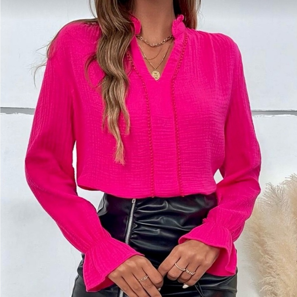 Hot Pink Frill Trim Tee